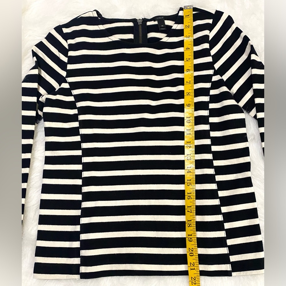 JCrew Womens XS Black White Stripe Top Boho Fall Nautical Preppy Coastal Grandma - Picture 10 of 13